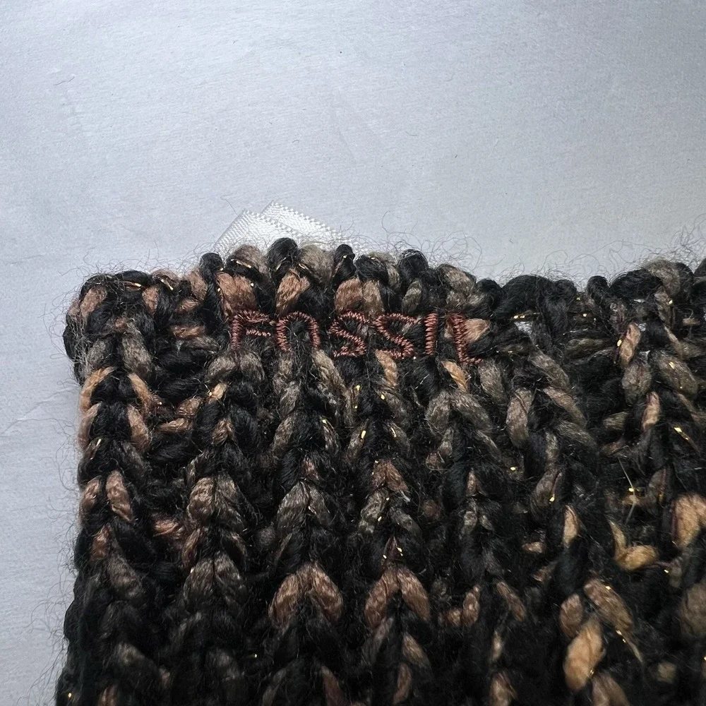 Fossil Women's Brown & Black Gloves Knit Stretch Winter Mittens Flower Bead Work